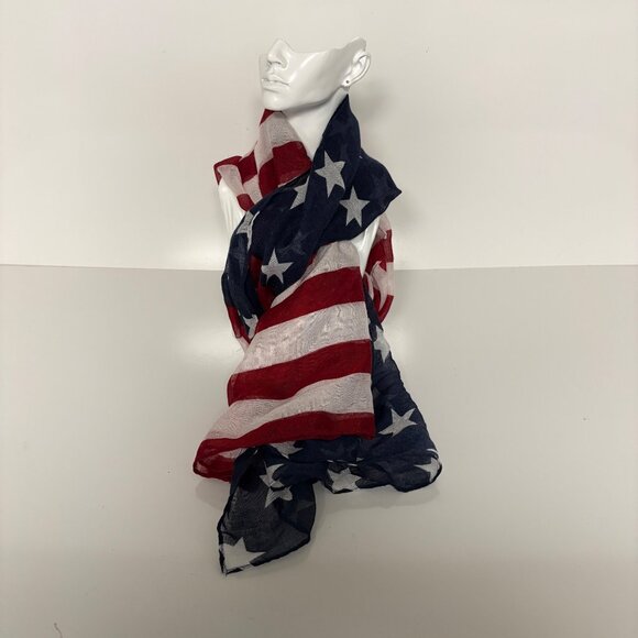 American Flag Sheer Scarf Wrap Stars Stripes Red White Blue Patriotic July 4th - Picture 4 of 5